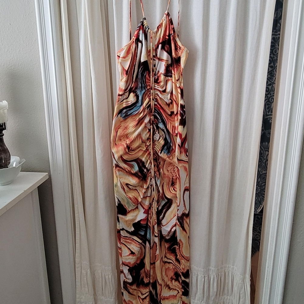 Studio 1011 Women's Maxi dress large Adustable Multi Color sundress  